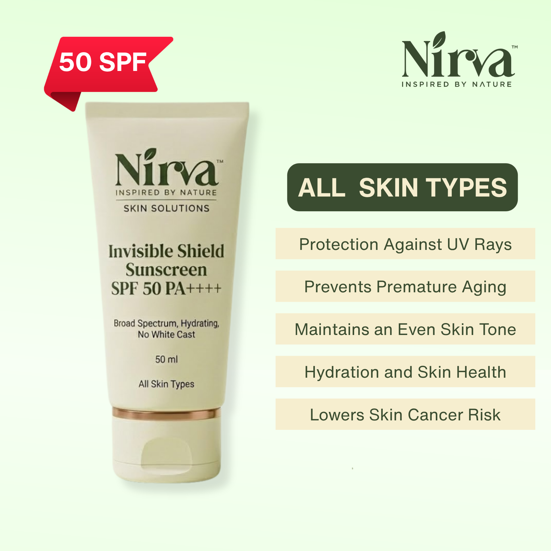 Nirva Botanical Invisible Sunscreen SPF 50 PA++++ 50ml